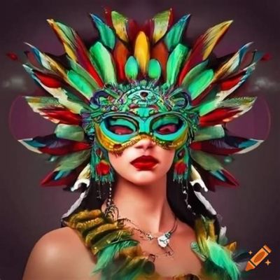  'Quetzal Feather Mask: A Majestic Tapestry of Indigenous Symbolism and Exquisite Craftsmanship!'